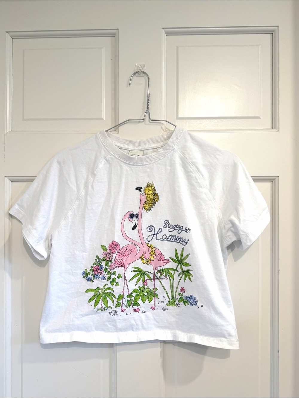 Zara White Kids Flamingo Graphic Tee - Singing in Harmony